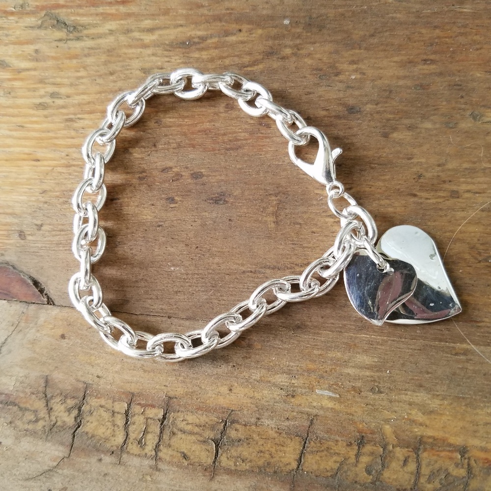 Silver plate double heart bracelet